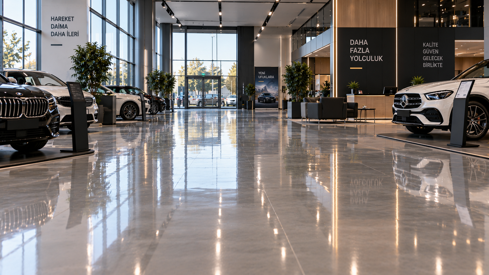 Showroomlar beton zemin uygulama alanı